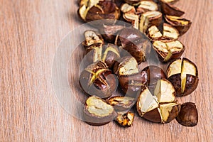 Toasted edible chestnuts, a European seasonal treat