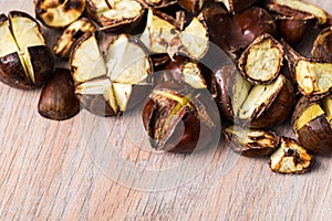 Toasted edible chestnuts, a European seasonal treat