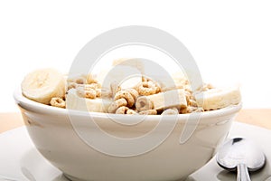 Toasted Oat Cereal with Bananas from Side