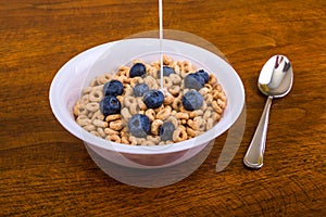 Toasted Oat Cereal with Blueberries and Milk
