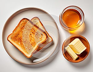 Toasted Perfection: Golden Bread with Butter and Honey