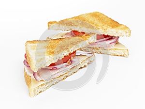 Toasted sandwich with ham, cheese and vegetables