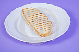 Toasted sandwich lies on a plate, top view