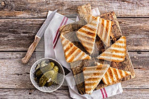 Toasted sandwich panini with ham and cheese