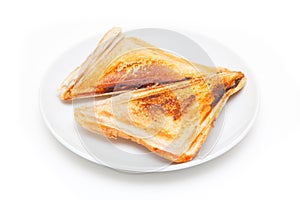 Toasted sandwich on a white plate