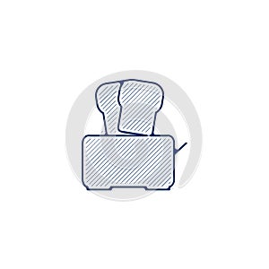 Toaster with bread line icon. Toaster with bread linear hand drawn pen style line icon