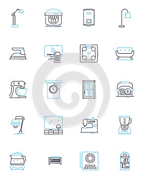Toaster linear icons set. Toast, Bread, Crumbs, Pop-up, Brown, Slices, Bagel line vector and concept signs. Heating