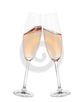 Toasting with glasses of rose champagne
