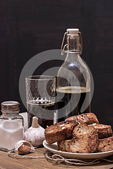 Toasts with garlic and kvass still-life