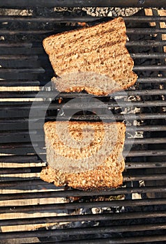 Toasts on a grill