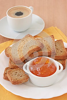 Toasts with jam and coffee
