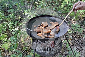 Toasts quickly cooked on a campfire in nature