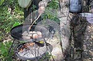 Toasts quickly cooked on a campfire in nature