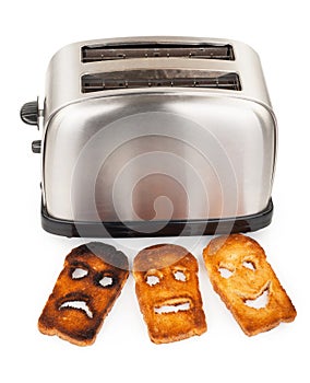 Toasts with smiley face in toaster