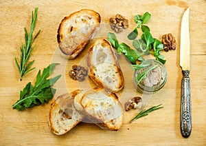 Toasty bread on a wooden board.