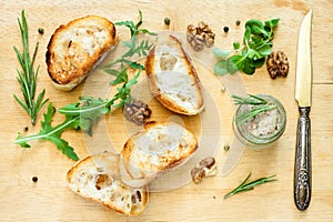 Toasty bread on a wooden board.