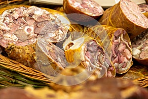 Toba de porc - Sliced pork meat products, traditional romanian food photo