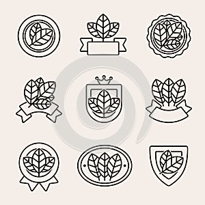 Tobacco leaf label and icons set. Collection icon tobacco. Vector