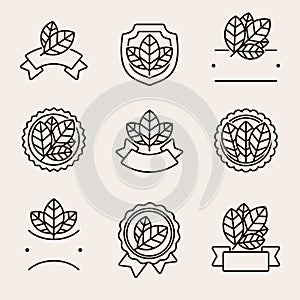 Tobacco leaf label and icons set. Collection icon tobacco. Vector