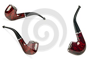 Tobacco pipes isolated on a white. Collage. There is free space for text