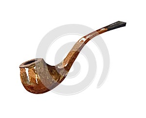 Tobacco smoking pipe.Captain\'s pipe, mouthpiece.watercolor illustration.