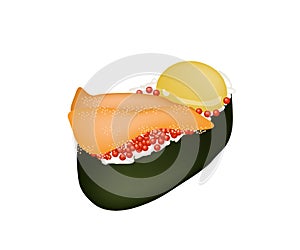 Tobiko with Sea Urchin and Raw Quail Egg Sushi