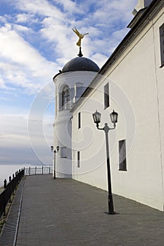 Tobolsk Kremlin. White stone fortress wall.