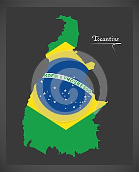 Tocantins map with Brazilian national flag illustration