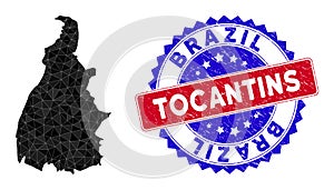 Tocantins State Map Triangle Mesh and Scratched Bicolor Stamp Seal