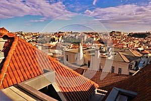 Stock photo of red roofs in Lisbon. Aerial view of buildings in Lisbon photo