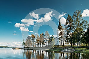 Tocksfors, Sweden. Stommen Church In Sunny Summer Day. Local Landmark