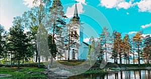 Tocksfors, Sweden. Stommen Church In Sunny Summer Day. Local Landmark. Travel To Sweden