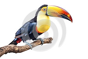 Toco Toucan Perched on Branch Isolated on White