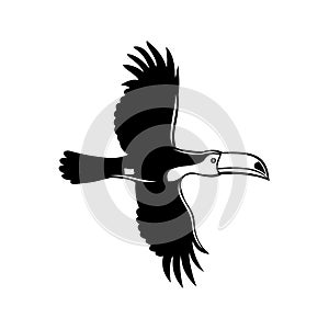 Toco Toucan Ramphastos Toco Common Toucan or Giant Toucan Flying Stencil Black and White Retro Style