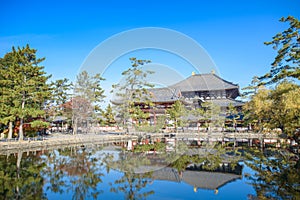 Todaiji Temple in Nara , Daibutsuden Big Buddha Hall. UNESCO World Heritage Site. Historically significant temple in Japan.