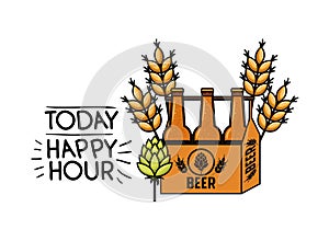 Today happy hour label with beer isolated icon