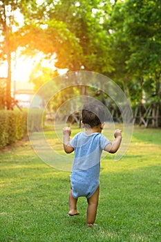 Toddler Asian Baby boy Walking was the first step