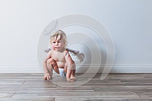 Toddler boy in angel wings and halo