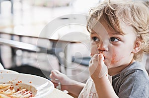 Toddler Boy Eating Pasta