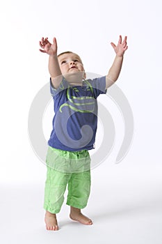 Toddler Boy Reaching Above photo