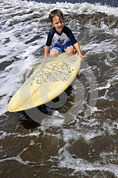 Toddler Boy on surfboard
