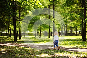 Toddler boy walking in the park