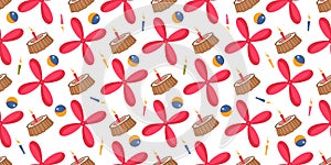 Toddler and Carlson. Seamless pattern. Stockholm. The propeller is red. The man who lives on the roof. Children`s books. Book