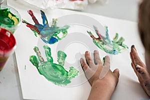 Toddler child hand painting