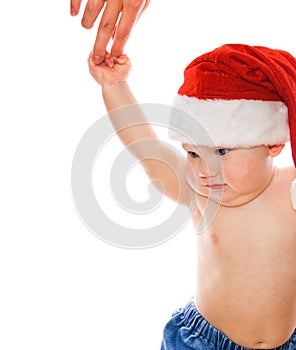 Toddler in Christmas hat