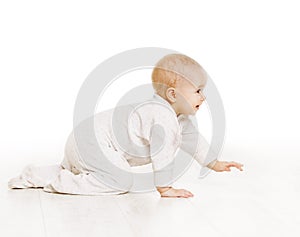 Toddler Crawling in White Baby Onesie, Kid Creeping, White