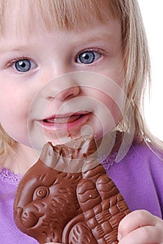 Toddler Eating Chocolate Bunny