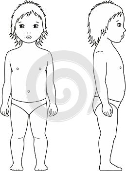 Toddler figure. Front and back. Boy child body silhouette. photo