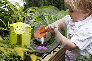 Un bambino giardinaggio 