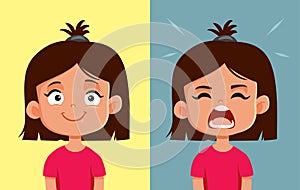 Toddler Girl Experiencing Mood Swings Vector Cartoon